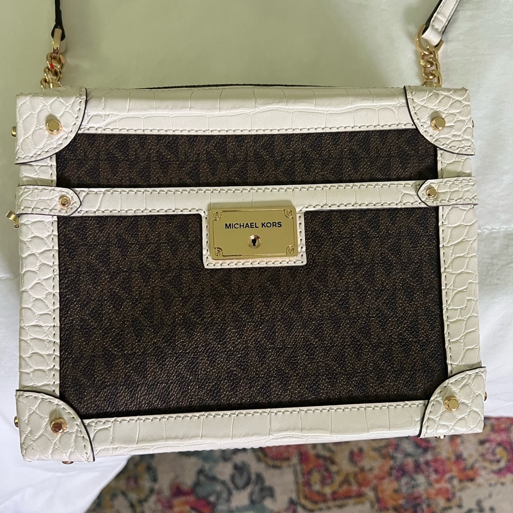 Michael Kors THEODORA Bag, Brown and White with Monogram